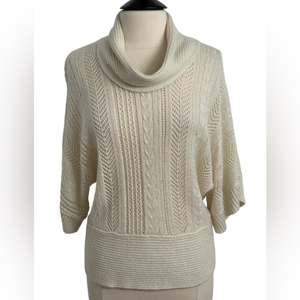 A.n.a A New Approach Cowl Neck Half-Sleeve Cable Knit Sweater